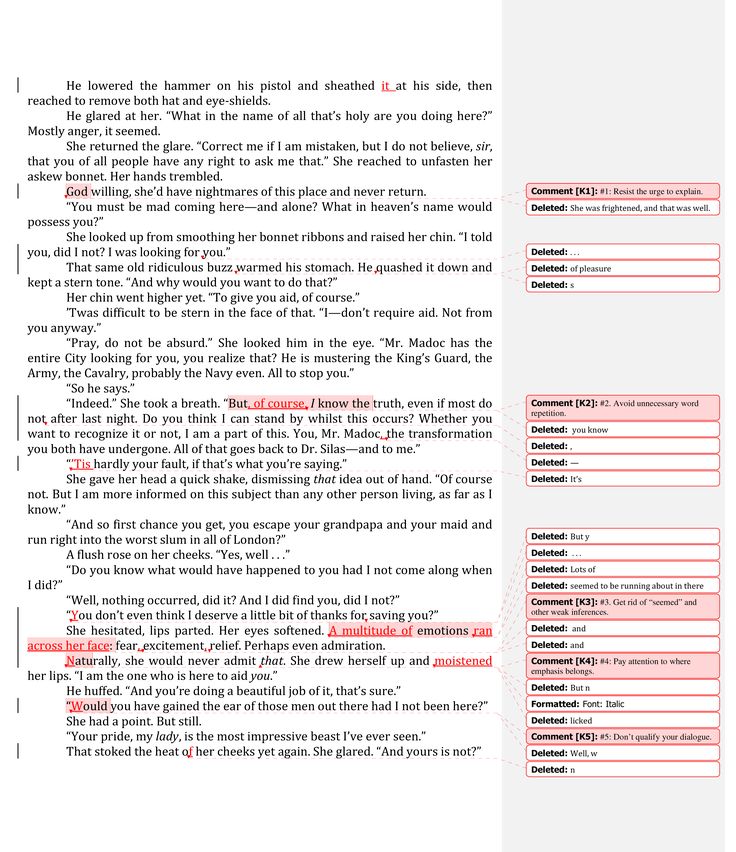 A manuscript shown in a word processor with tracked changes and numbered editor comments
